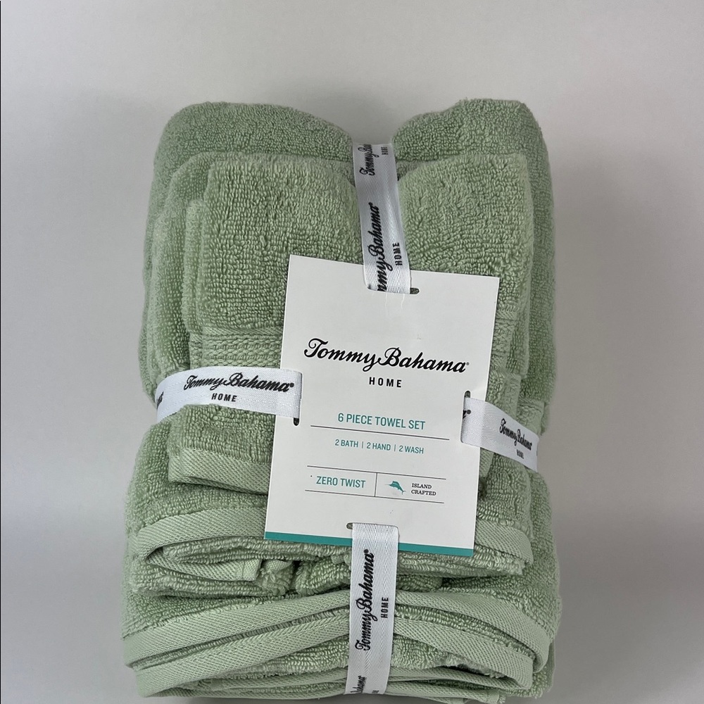 Tommy Bahama Bath Towel Set Green Bath Hand Washcloth Zero Twist Cotton 6 Pc NEW